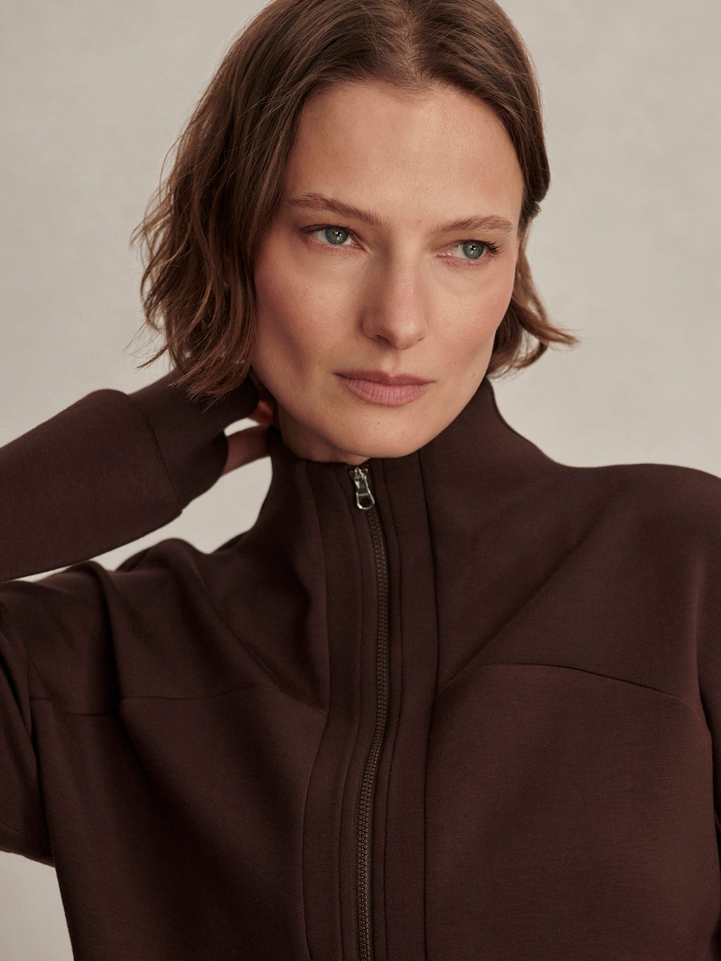 Varley Tayah Zip Through Sweat - Coffee Bean