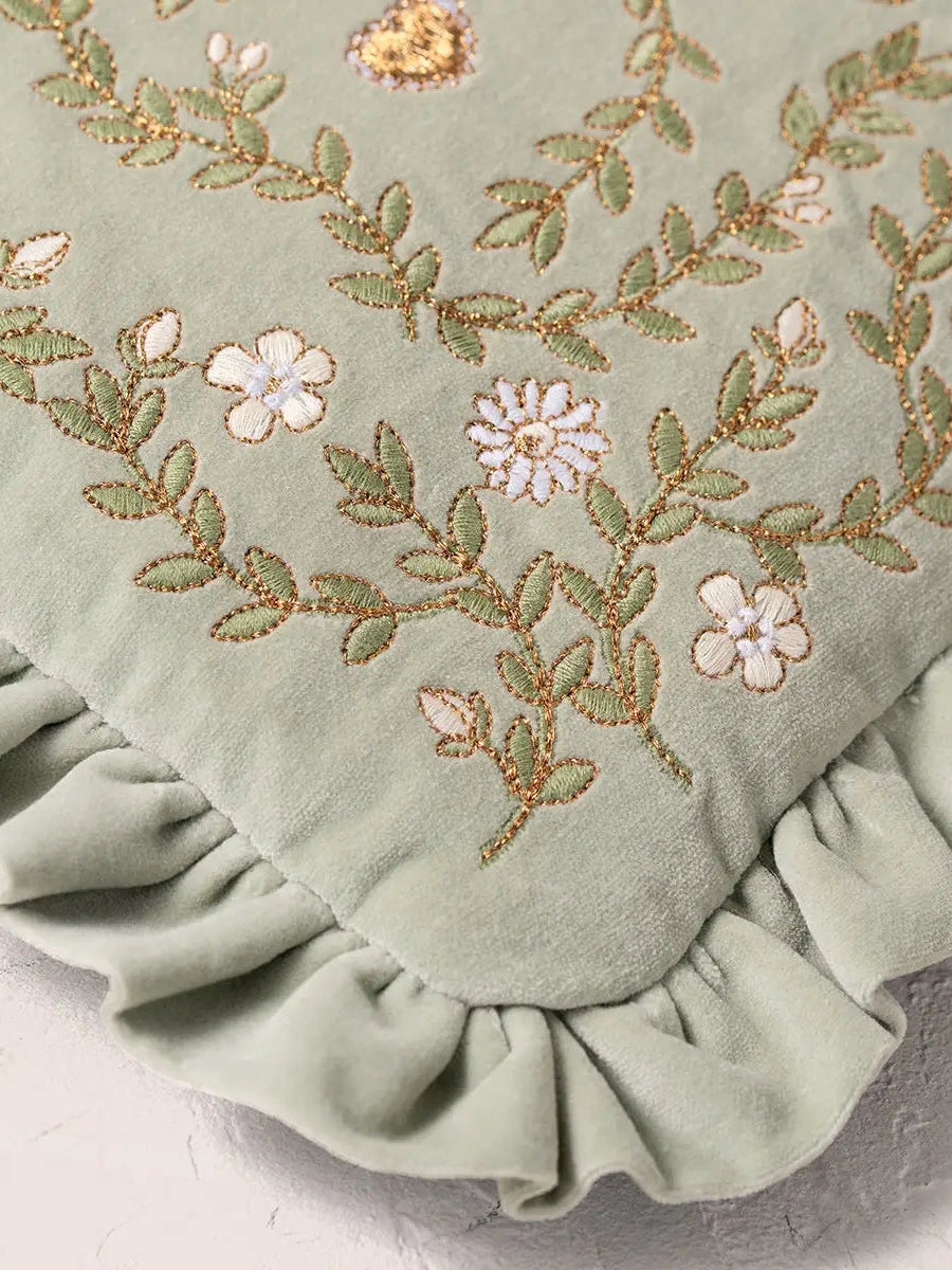 Elizabeth Scarlett Velvet Frill Everyday Pouch - Sage Mediterranean Garden