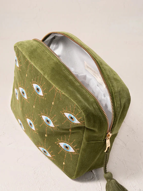 Elizabeth Scarlett Velvet Wash Bag - Fern Green Mystical Eye