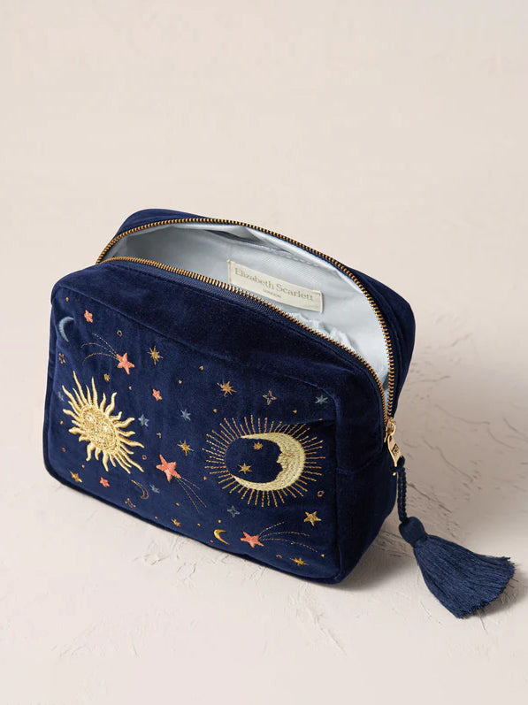 Elizabeth Scarlett Velvet Wash Bag - Navy Celestial