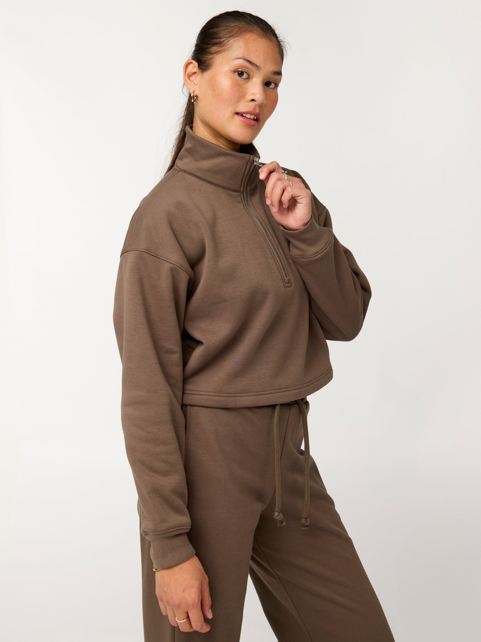 Girlfriend Collective Vega Half Zip Sweatshirt - Mink