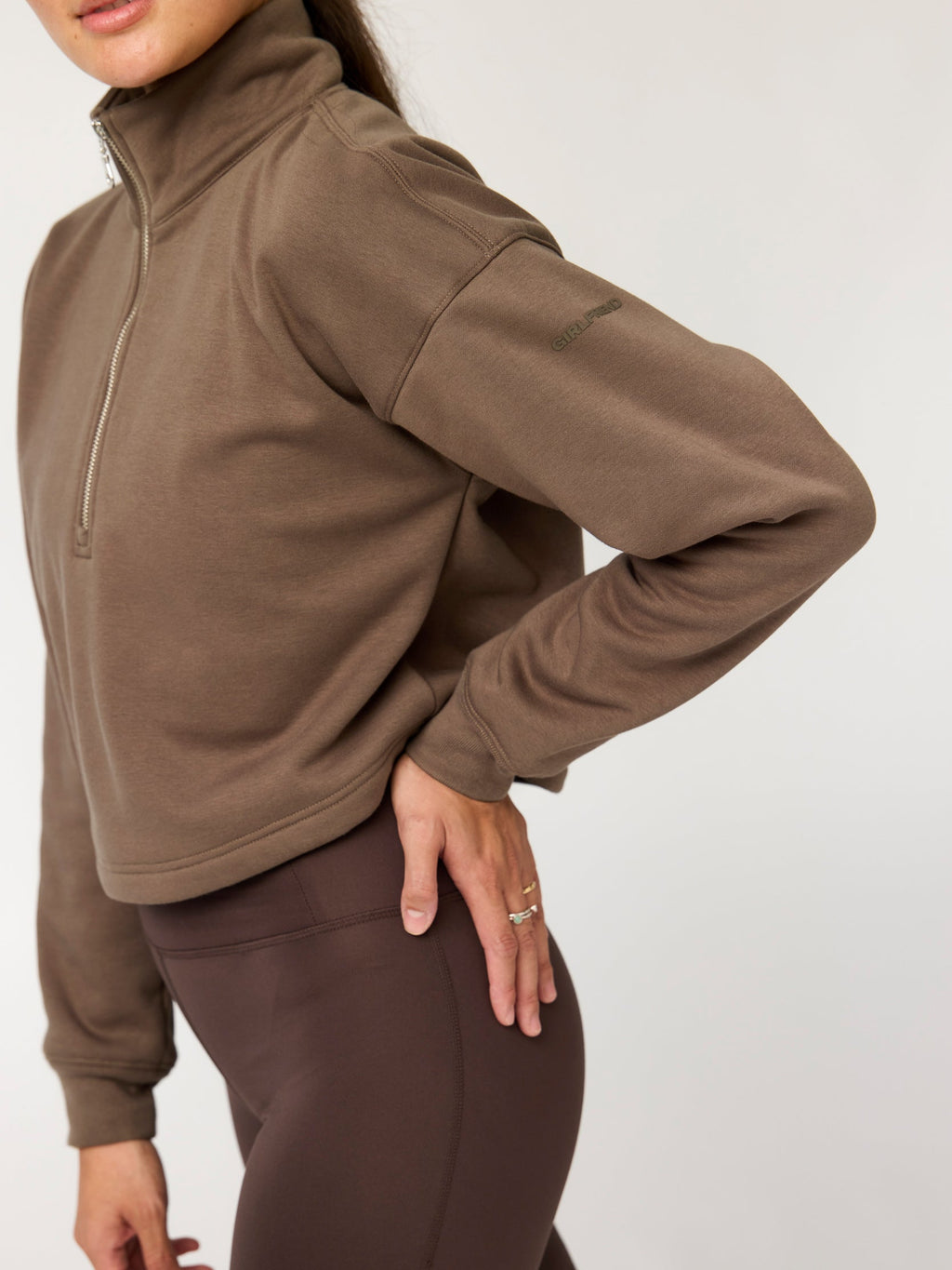 Girlfriend Collective Vega Half Zip Sweatshirt - Mink