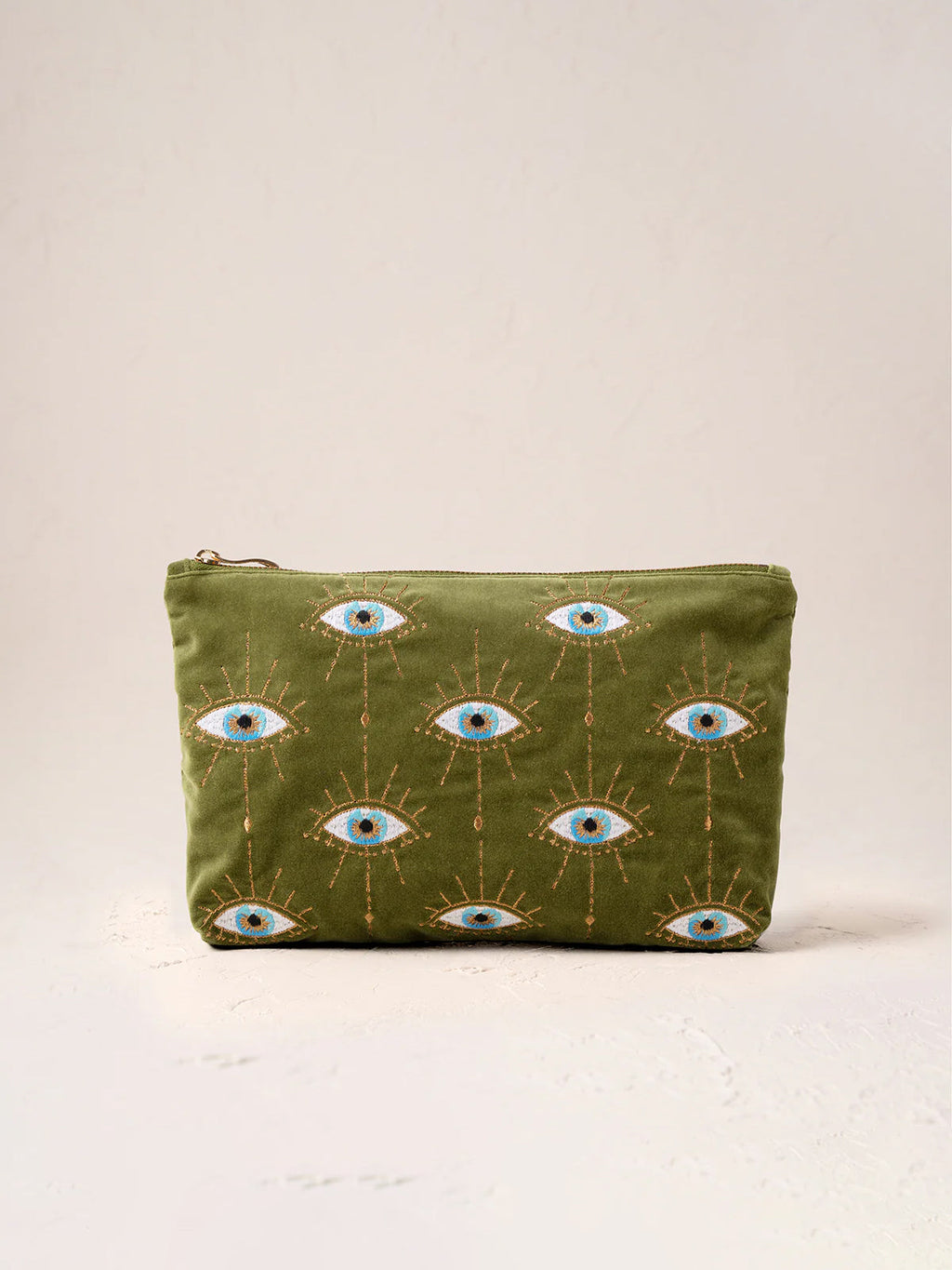 Elizabeth Scarlett Velvet Everyday Pouch - Garden Green Mystical Eye