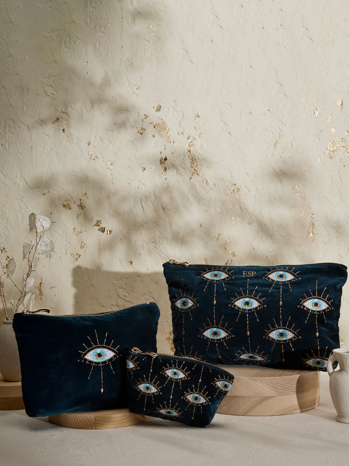 Elizabeth Scarlett Velvet Mini Pouch - Ink Blue Mystical Eye