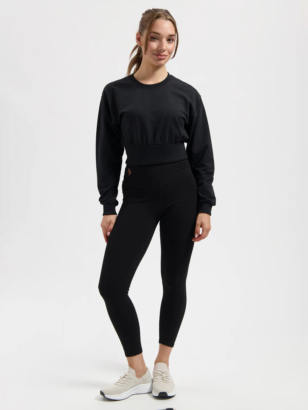 Urban Goddess Naya Cropped Long Sleeve Yoga Top - Onyx Black